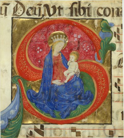 Käsikirjoitus Neitsyen ja lapsen kanssa alkuvaiheessa..., 1400-luvun puoliväli. tekijältä Master of the Franciscan Breviary