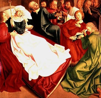 The Death of the Virgin (öljy paneelissa) tekijältä Master of the Freising Visitation