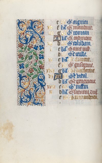 Tuntikirja Rouenin käyttö: fol. 11v, c. 1470. tekijältä Master of the Geneva Latini