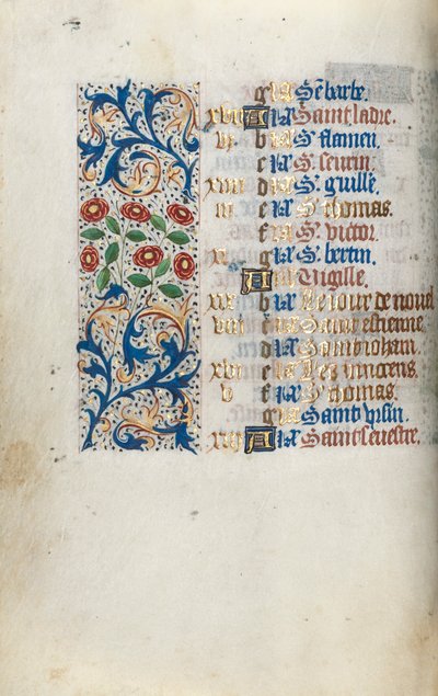Tuntikirja Rouenin käyttö: fol. 12v, c. 1470. tekijältä Master of the Geneva Latini