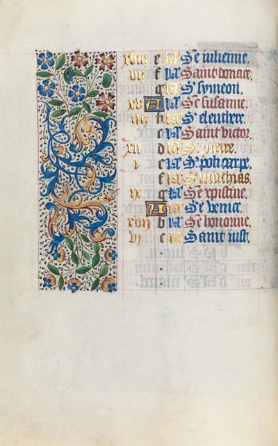 Tuntikirja Rouenin käyttö: fol. 2v, c. 1470. tekijältä Master of the Geneva Latini