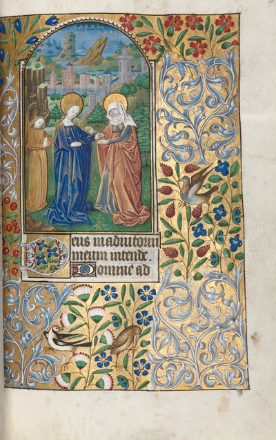 Tuntikirja Rouenin käyttö: fol. 39r, Vierailu, c. 1470. tekijältä Master of the Geneva Latini