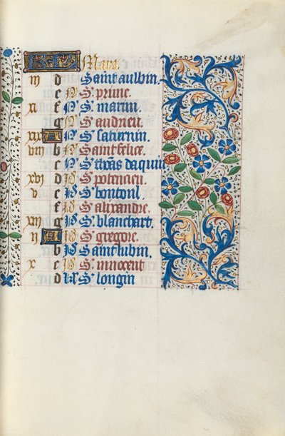 Tuntikirja Rouenin käyttö: fol. 3r, c. 1470. tekijältä Master of the Geneva Latini