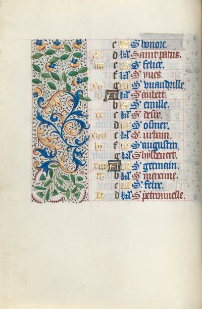 Tuntikirja Rouenin käyttö: fol. 5v, c. 1470. tekijältä Master of the Geneva Latini