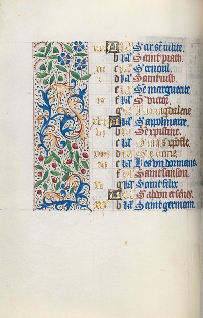 Tuntikirja Rouenin käyttö: fol. 7v, c. 1470. tekijältä Master of the Geneva Latini