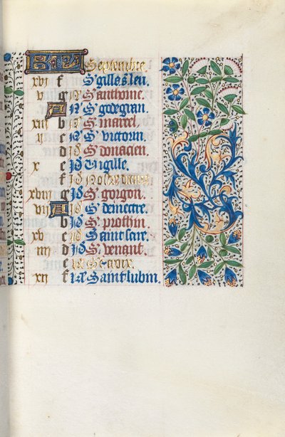 Tuntikirja Rouenin käyttö: fol. 9r, c. 1470. tekijältä Master of the Geneva Latini