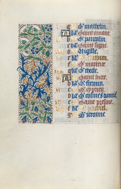 Tuntikirja Rouenin käyttö: fol. 9v, c. 1470. tekijältä Master of the Geneva Latini
