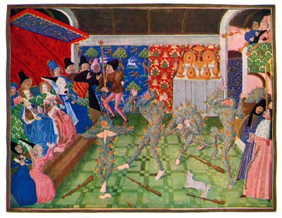 Naamiaiset ranskalaisessa hovissa, 1393, 1470-1475. tekijältä Master of the Harley Froissart