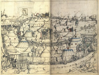 Wagon Fort Wolfeggin linnan keskiaikaisesta kotikirjasta, noin 1485 tekijältä Master of the Housebook of Wolfegg