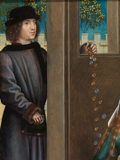 Yksityiskohta Pyhän Nikolauksen hyväntekeväisyydestä, Pyhän Nikolauksen alttaritaulusta, n. 1486-1493 (öljy paneelissa) tekijältä Master of The Legend of St. Lucy