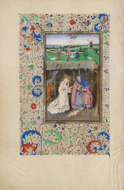 Syntymäjumalanpalvelus ja Ilmestyskirje paimenille tekijältä Master of the Llangattock Hours