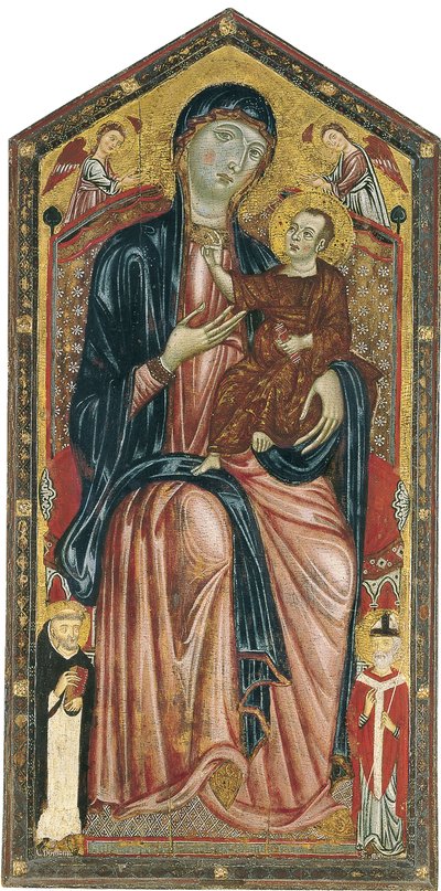 Neitsyt ja lapsi valtaistuivat pyhien Dominicin, Martinin ja kahden enkelin kanssa tekijältä Master of the Magdalen