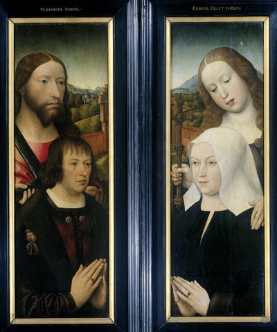 Triptyykin kaksi siipeä luovuttajan kanssa, Thomas Isaacq, mukana Pyhä Tuomas (vasen, ulompi siipi) ja lahjoittajan vaimo Pyhän Margaretan kanssa (oikea, ulompi siipi) tekijältä Master of the Magdalen Legend