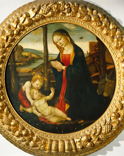 Madonna ja lapsi St. Johnin kanssa (öljy paneelissa) tekijältä Master of the Miller Tondo (attr. to)