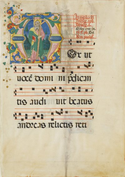 Fulla manuscrita amb la festa de Sant Andreu en una M inicial..., segona meitat del segle XV. finlandès tekijältä Master of the Riccardiana Lactantius