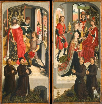 Abnerin lähettiläs Daavidin edessä, Saban kuningatar tuomassa lahjoja Salomolle..., n. 1480. tekijältä Master of the Saint Barbara Legend