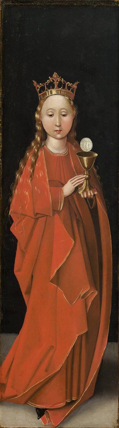 Saint Barbara [vasemman siiven ulkopuoli], n. 14801490. tekijältä Master of the Starck Triptych