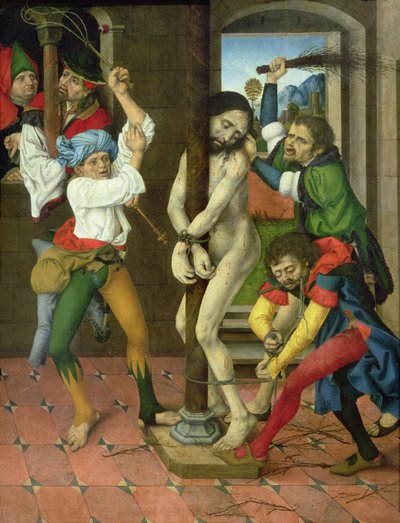 Kristuksen liputus, kärsimysalttaritaulun sivupaneeli (öljy paneelille) tekijältä Master of the Strache Altar