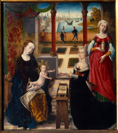 Neitsyt ja Pyhä Maria Magdaleena Sainte-Gudulen maiseman mestarin maalaus (1400-luku) (ec.flam.) 1475 Liegen taidemuseo tekijältä Master of the View of St. Gudule