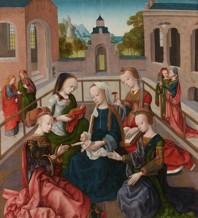 Neitsyt ja lapsi neljän pyhän neitsyen kanssa Maria tapasi ystävällisen heiligen Catharinan, Cecilian, Barbaran ja Ursulan tekijältä Master of the Virgo Inter Virgines