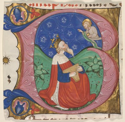 Alkukirjain "B" (eatus Vir) kuoropsalttarista, n. 1430-50 (muste, tempera ja lehtikulta pergamentille). tekijältä Master of the Vitae Imperatorum