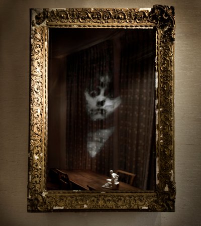 Women Under the Influence, 2009 (Antiikkikehys, kaksisuuntainen peili, puu, teräs, LCD-näyttö ja kovalevy) tekijältä Mat Collishaw