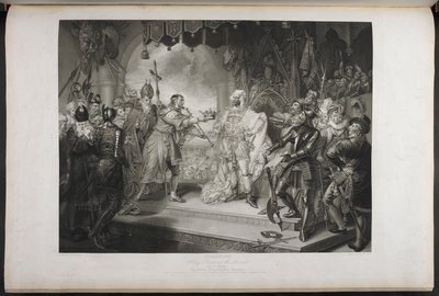 Kuningas Richard toinen. näytös IV. Kohtaus I. King Richard, Bolingbroke, York, Aumerle jne. Parlamenttitalossa, n. 1803 (kaiverrus) tekijältä Mather Brown