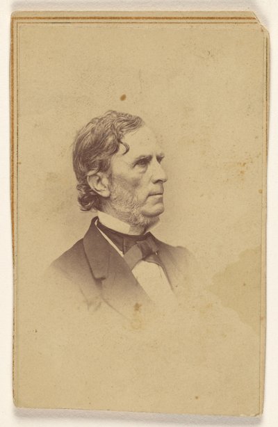 [Tunnistamaton mies, jolla on harmaantuva parta mutta ei viiksiä, sivuprofiilissa, vinjettityyliin painettuna] tekijältä Mathew B. Brady