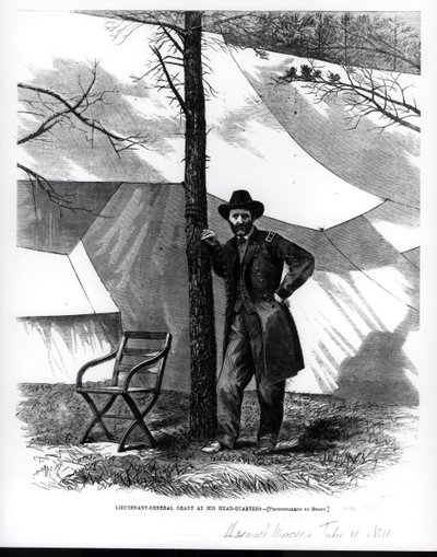 Kenraaliluutnantti Ulysses S. Grant päämajassaan, kuvitus "Harper
