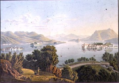 Näkymä Maggiore-järvelle ja Borromean saarille (kaiverrus) tekijältä Mathias Gabriel (after) Lory