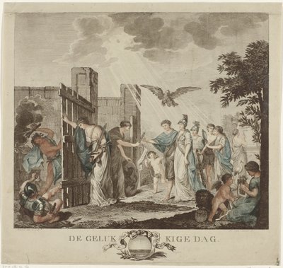 Allegoria kaupunginomistajan William V:n toipumisesta, 1787 Happy Day (otsikko esineessä) tekijältä Mathias de Sallieth