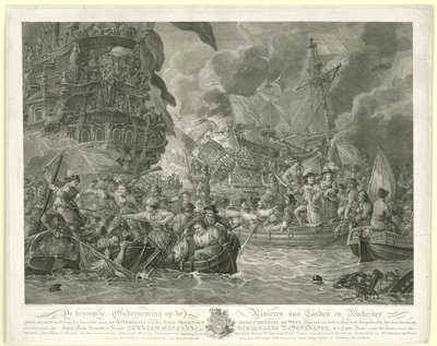 Hollannin hyökkäys Medwaylle ja kuninkaallisen Kaarlen vangitseminen, 1667 tekijältä Mathias de Sallieth