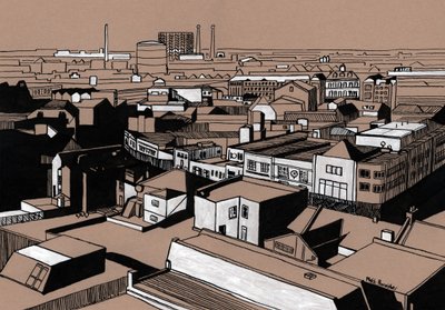 Croydon View, 2016 (akryylitussi kartongille) tekijältä Matt Bannister