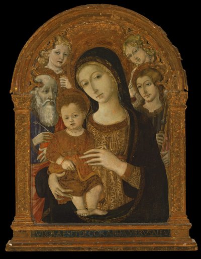 Neitsyt ja lapsi evankelista Johannes pyhien, Jaakobin ja kahden enkelin välillä, n. 1480-1490 (tempera ja öljy paneelissa) tekijältä Matteo di (c.1430-95) Giovanni