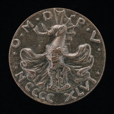 Kilpi, kypärä, elefanttiharja ja vaippa [käänteinen], 1446. tekijältä Matteo di Andrea de Pasti