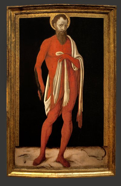 Saint Barthelemy, apostoli. Matteo di Giovannin (n. 1430-1495) maalaus, öljy puulle, italialainen taide tekijältä Matteo di Giovanni di Bartolo