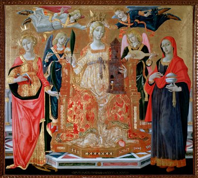 Pyhä Barbara valtaistuimella, Pyhä Maria Magdaleena, Pyhä Katariina Aleksandrialainen - öljy paneelille tekijältä Matteo di Giovanni di Bartolo