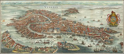Matthäus Merianin vuonna 1636 tekemä lintuperspektiivikuva Venetsiasta. tekijältä Matthaus Merian