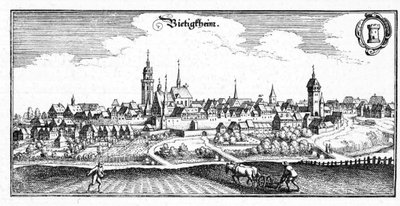 Bietigheim - ote Topographia Sueviae -teoksesta (Schwaben). tekijältä Matthaus Merian