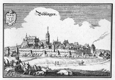 Böblingen - ote Topographia Sueviae -teoksesta (Swabia) tekijältä Matthaus Merian