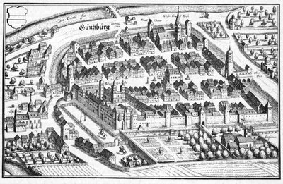 Güntzburg - ote Topographia Sueviae -teoksesta (Swabia) tekijältä Matthaus Merian
