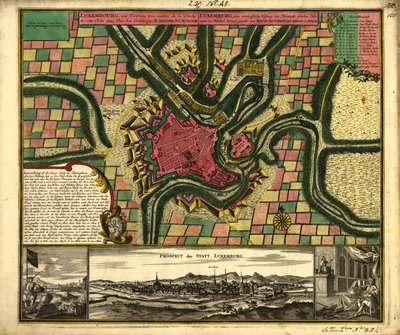 Luxemburg, erittäin kuuluisa linnoitus saman nimisessä herttuakunnassa Alankomaissa LOC 2001621049 tekijältä Matthaeus Seutter