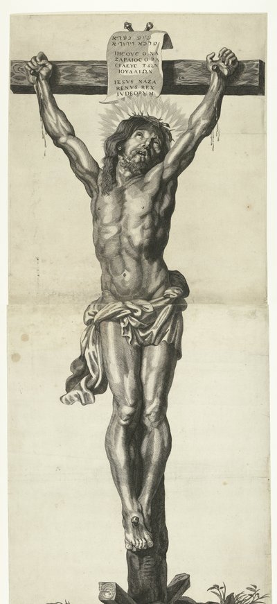 Kristus ristillä Sarjat Ecce Homo, Kristus ristiinnaulittu, Neitsyt Maria ja Johannes Evankelista tekijältä Mattheus Borrekens