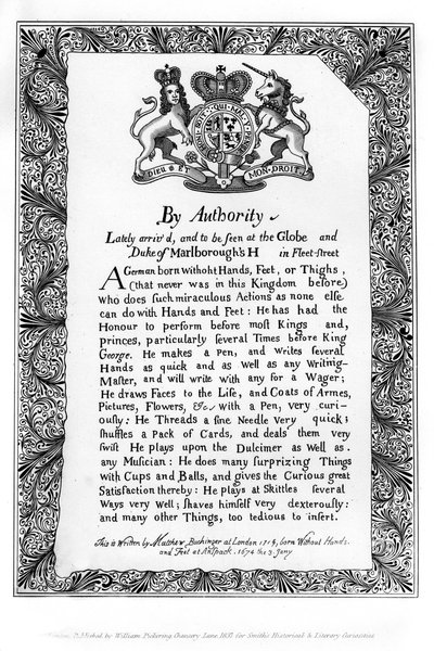 Nurnburgin kääpiön Matthew Buchingerin kalligrafinen näyttelykirje, 1717, 1840 tekijältä Matthew Buchinger