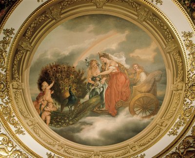 Juno vaunuissaan mukana kaksi riikinkukkoa, Ceiling of the Elizabeth Saloon tekijältä Matthew Cotes Wyatt