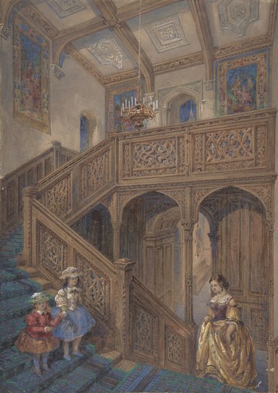 Suunnittelu Jaakob-tyyliin Portaikko recto, Arkkitehtielementti Design verso, n. 1867. tekijältä Matthew Digby Wyatt