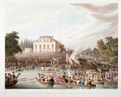Näkymä Thames-joelle Brandenburgh Housessa, Hammersmith, Lontoo, 1821 tekijältä Matthew Dubourg