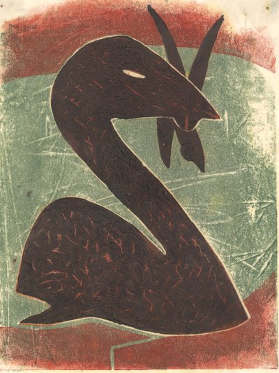 Joutsen, 2013 (linoleikkaus) tekijältä Matthew Hilton