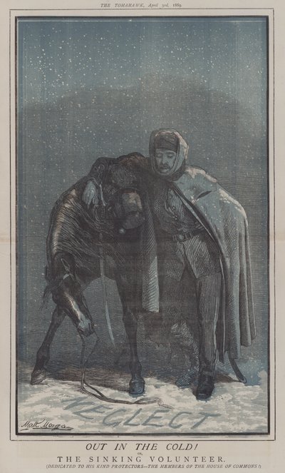 Ulkona pakkasessa! tai, The Sinking Volunteer (väri litho) tekijältä Matthew