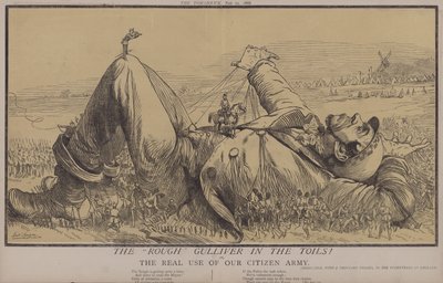 Rough Gulliver in the Toils! tai Kansalaisarmeijamme todellinen käyttö (väri litho) tekijältä Matthew
